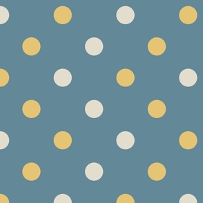(L) Gold & Cream Polka Dots on Blue 