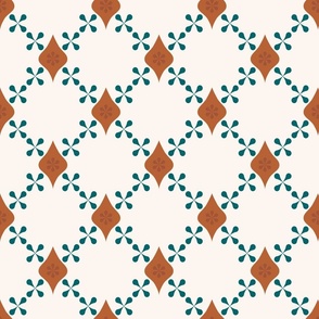 Medium -Persian art-grid and drops in brown and teal blue