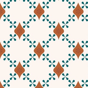 Large-Persian art-grid and drops in brown and teal blue