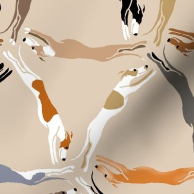 Multicolored Triangulating Greyhounds Stencil Style on Beige