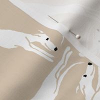 White Triangulating Greyhounds Stencil Style on Beige.