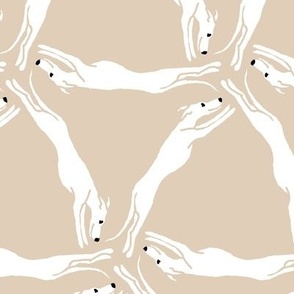 White Triangulating Greyhounds Stencil Style on Beige.