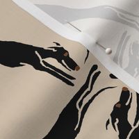 Black Triangulating Greyhounds Stencil Style on Beige.