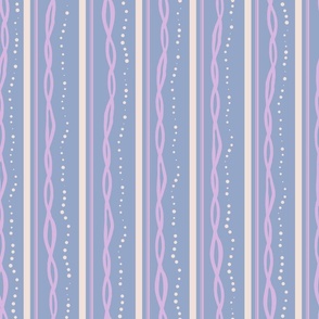 LARGE: White Straight pink wiggly and Curved Lines in Dots & Chains on light blue