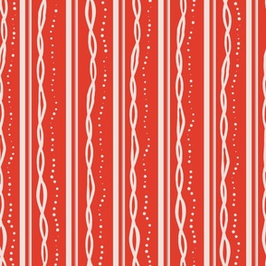 LARGE: Straight white wiggly and Curved Lines in Dots & Chains on cherry red