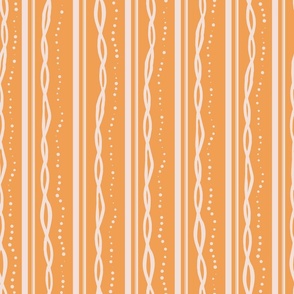 LARGE: Straight white wiggly and Curved Lines in Dots & Chains on orange