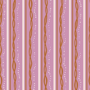 LARGE: White Straight brown wiggly and Curved Lines in Dots & Chains on deep pink