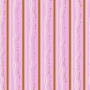 LARGE: Brown Straight white wiggly and Curved Lines in Dots & Chains on pink
