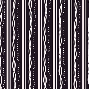 LARGE:Straight white wiggly and Curved Lines in Dots & Chains on black