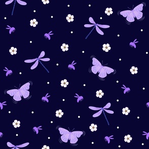 dragonfly and butterfly floral pattern blue 2