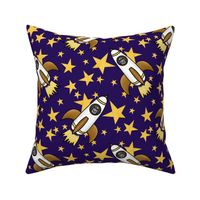 Cats in Space! Rockets and Stars on navy blue