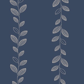 Boho climbing garland in dark blue with warm grey graphic leaves large