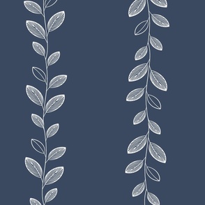 Boho climbing garland in rich dark grey blue  with white graphic leaves large