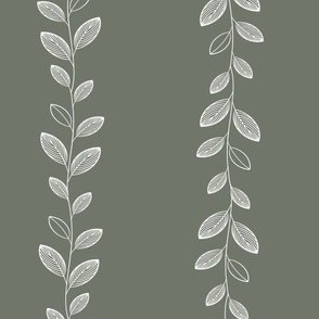 Boho climbing garland in dark sage green with white graphic leaves large
