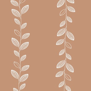Boho climbing garland in sandy desert light brown with white graphic leaves large