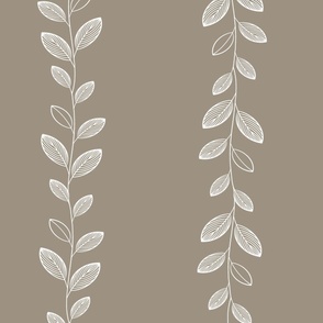 Boho climbing garland in mid warm grey with white graphic leaves large