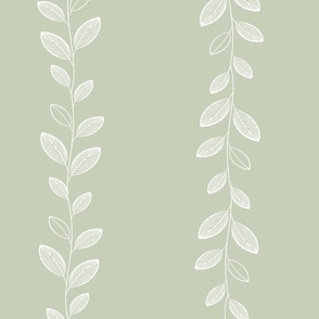 Boho climbing garland in light pistachio green with white graphic leaves large