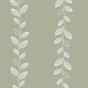 Boho climbing garland in light sage green with white graphic leaves large