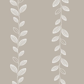 Boho climbing garland in light warm grey with white graphic leaves large