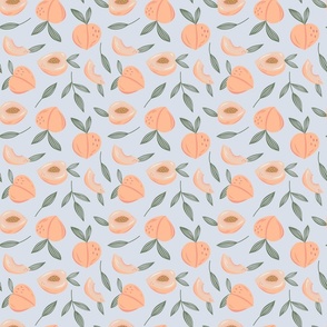 Peaches and leaves - light blue background 