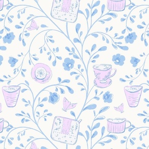 [L] Vintage Floral Tea Picnic - Powder Blue #P240123