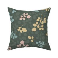 Soft Minimalistic Tossed Style Three Leaves Branches in yellow, pink, blue and green ( medium scale )