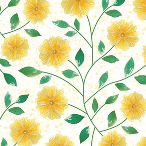 XL-Yellow Floral Vines on White