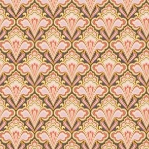 Smaller Scale // Classic Decorative Swirls in Faded Coral Red, Pink, Yellow & Dark Gray