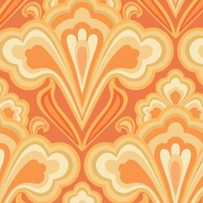 Larger Scale // Classic Decorative Swirls in Tangerine Orange and Saffron Yellow