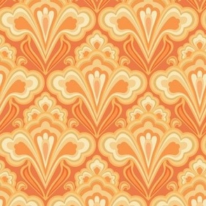 Medium Scale // Classic Decorative Swirls in Tangerine Orange and Saffron Yellow