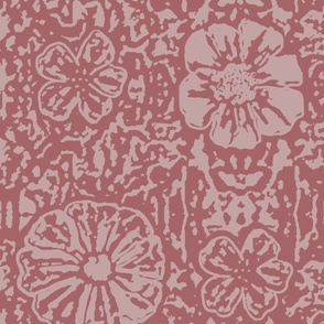 24" Block Print Botanical; Dusty Rose (dark)