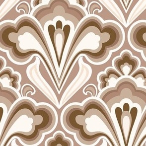 Larger Scale // Classic Decorative Swirls in Neutral Browns - Taupe, Mocha and Cream