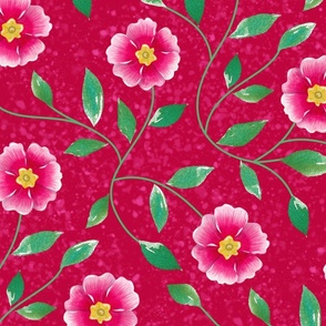 XL-Pink Floral Vines on Cherry Red