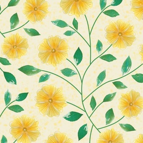 XL-Yellow Floral Vines on Cream