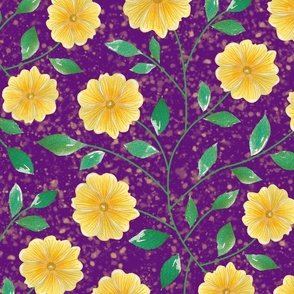 XL-Yellow Floral Vines on Purple