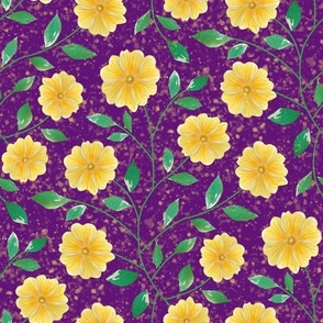 Large-Yellow Floral Vines on Purple