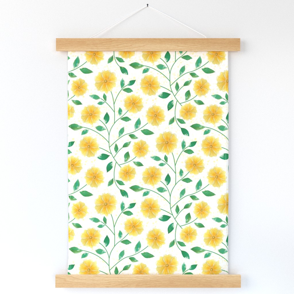 Large-Yellow Floral Vines on White