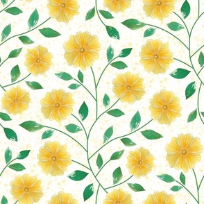 Large-Yellow Floral Vines on White