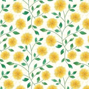 Small-Yellow Floral Vines on White