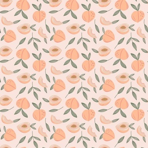Peaches and leaves - peachy pink background 