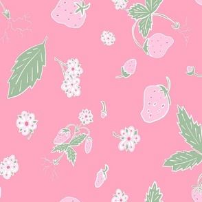 Pink strawberries on bright pink - large print 