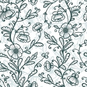 Ornate Floral Pattern - dark green white