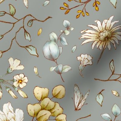 rustic botanical floral on winter gray