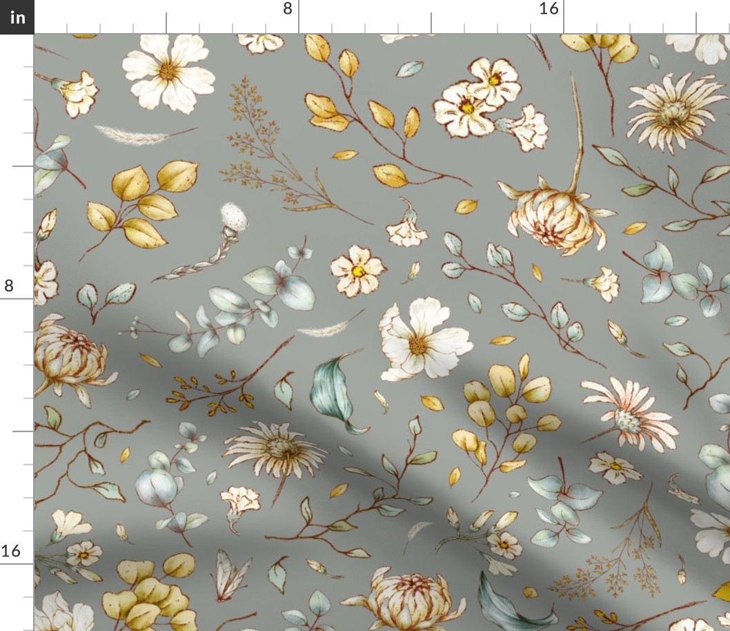 rustic botanical floral on winter gray
