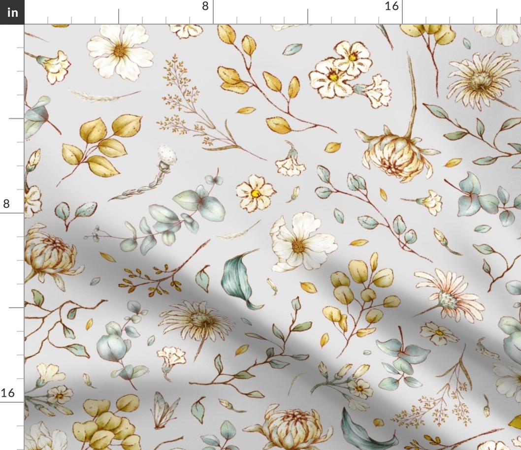 rustic botanical floral on light gray