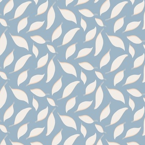 Warm minimalism tossed leaves in warm white and Parisian blue