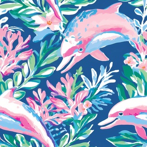 Cute pink and blue dolphins 