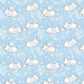 Sleepy white Meowsical kitties on blue small scale 