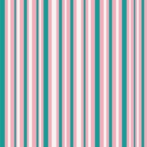 Large - Leap Frog Vertical Barcode Stripes - Aqua - Carnation Pink - Ivory