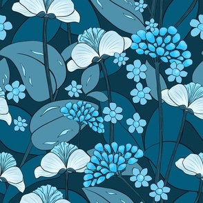  Aurora Orchid Teal blue monochrome flowers and berries